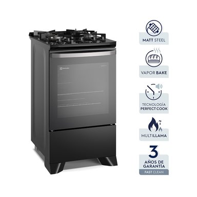 COCINA GLP ELECTROLUX 4 QUEMADORES FEGP MESA DE VIDRIO NEGRO FE4GP