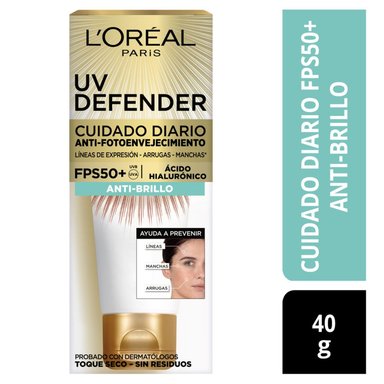 CREMA L'OREAL PARÍS UV DEFENDER ANTI-BRILLO SIN COLOR FPS50 40ML - 1