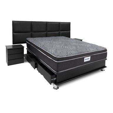 DORMITORIO AMERICANO DRIMER VENTUS 2 PLAZAS CON CAJONES KAELA + VELADORES