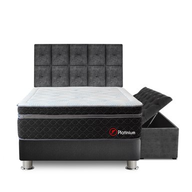 DORMITORIO AMERICANO FORLI POCKET PLATINIUM QUEEN TAPIZADO + BAÚL