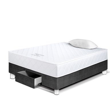 CAMA AMERICANA PARAÍSO MILANO CON CAJONES 1.5 PLAZAS GRIS + 1 ALMOHADA + PROTECTOR