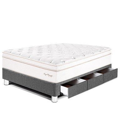 CAMA CON CAJONES PARAÍSO ROYAL DYNASTY 1.5 PLAZAS GRIS + 1 ALMOHADA VISCOELÁSTICA