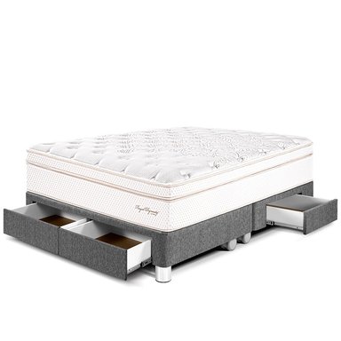 CAMA CON CAJONES PARAÍSO ROYAL DYNASTY QUEEN GRIS + 2 ALMOHADAS VISCOELÁSTICAS
