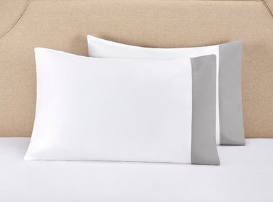 SET 2 FUNDAS DE ALMOHADA MAISON LINETT BEDDING MEDIDAS ESPACIALES ALGODÓN SATÉN 70 X 50 CM BLANCO GRIS 400 HILOS CUFF