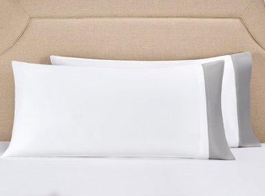 SET 2 FUNDAS DE ALMOHADA MAISON LINETT BEDDING MEDIDAS ESPACIALES ALGODÓN SATÉN 90 X 50 CM BLANCO GRIS 400 HILOS CUFF