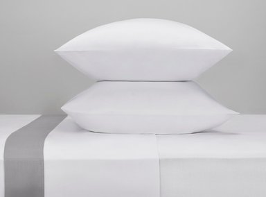 SET SÁBANAS MAISON LINETT BEDDING SATEN 2 PLAZAS 400 HILOS ALGODÓN SATÉN BLANCO GRIS COLOR ENTERO