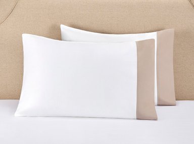 SET 2 FUNDAS DE ALMOHADA MAISON LINETT BEDDING MEDIDAS ESPACIALES ALGODÓN SATÉN 70 X 50 CM BLANCO TAUPE 400 HILOS CUFF