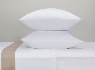 SET SÁBANAS MAISON LINETT BEDDING SATEN 1.5 PLAZAS 400 HILOS ALGODÓN SATÉN BLANCO TAUPE COLOR ENTERO