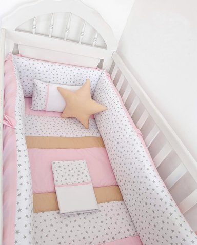 PROTECTORES LATERALES PARACHOQUES DE CUNA - DISEÑO ESTRELLITAS  -4 PIEZAS- ROSADO