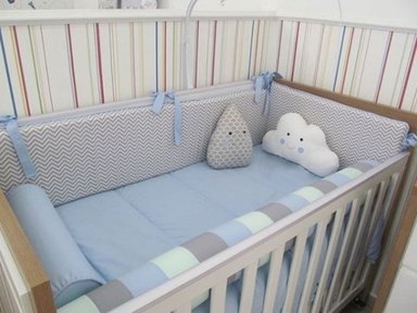 SET DE CUNA ESTANDAR DISEÑO MIXTO- CELESTE