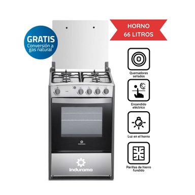 COCINA INDURAMA A GAS VIENA QZ 4 HORNILLAS CROMA