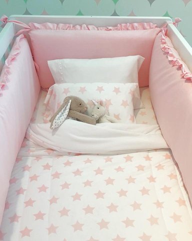 PROTECTORES LATERALES PARACHOQUES - ACOLCHADO DE CUNA ESTANDAR - ROSADO BEBE