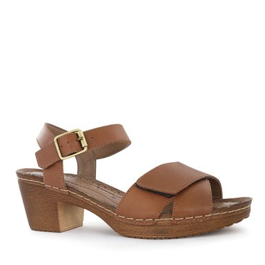 SANDALIAS MUJER ECCO CUERO CARAMELO MIKA15 CON TACO - 1