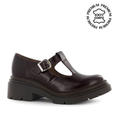 ZAPATOS T-STRAP MUJER CAMILLE04 GUINDA CUERO - 1