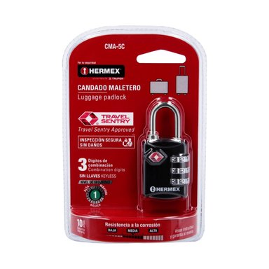 Candado maletero de combinación 27 mm seguridad tsa blíster Hermex