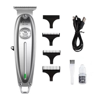 CORTADORA DE CABELLO PROFESIONAL KEMEI 1949 MAQUINA INALAMBRICA CLIPPER PLATEADO