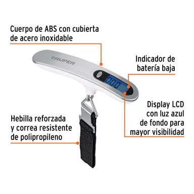 BALANZA TRUPER ELECTRONICA MALETA 4 MEDIDAS PILA CR2032, 100787 BASE-50M 50KG - 3