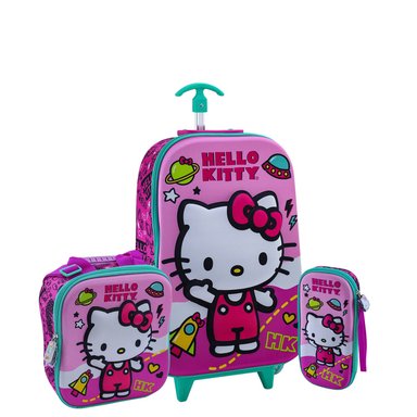 SET MALETA FULL 3D EVA TRIPLE RUEDA SCOOL RANGER - HELLO KITTY