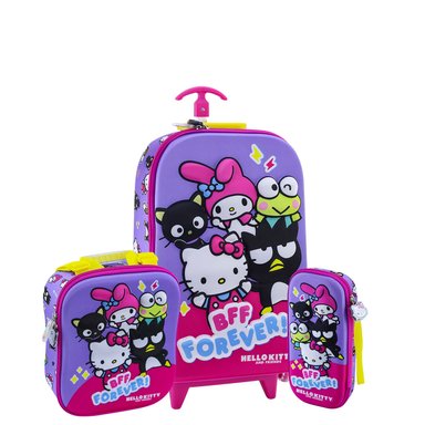 SET MALETA FULL 3D EVA TRIPLE RUEDA SCOOL RANGER - HELLO KITTY Y FRIENDS
