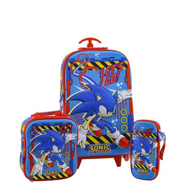 SET MALETA FULL 3D EVA TRIPLE RUEDA SCOOL RANGER - SONIC