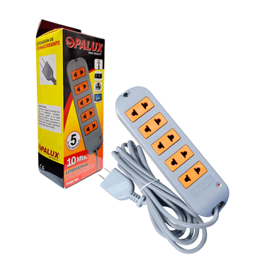 EXTENSOR OPALUX 10M GRIS CON 5 TOMAS UNIVERSALES OP-830-10M