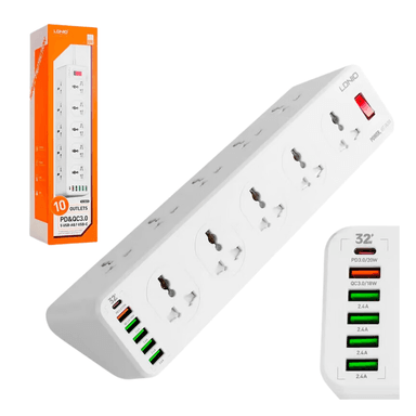 SUPRESOR PICOS LDNIO SC10610 10 TOMAS UNIVERSALES 2 METROS CON 5 USB A Y 1 USB C