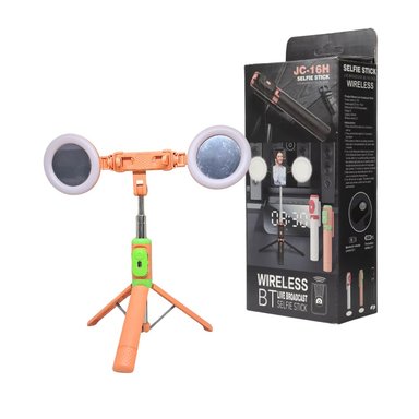 PALO SELFIE BLUETOOTH JC-16H DOBLE LUZ LED 110CM NARANJA