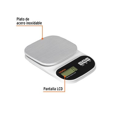 BALANZA DIGITAL DE COCINA 5KG TRUPER BASE-5EA PLATO DE ACERO - 2