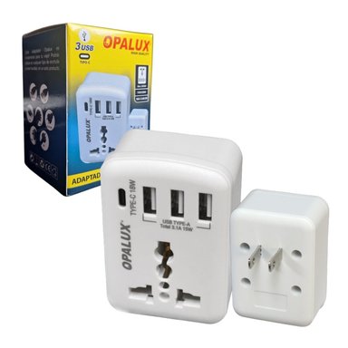 ADAPTADOR ENCHUFE MULTIPLE 3USB TIPO A + TIPO C OPALUX OP-225A