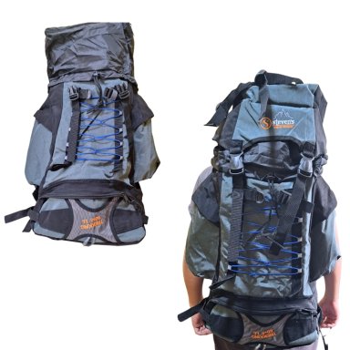 MOCHILA CAMPERA IMPERMEABLE EXPANDIBLE TREKKING 60 + 5 LITROS STEVENS PLOMO