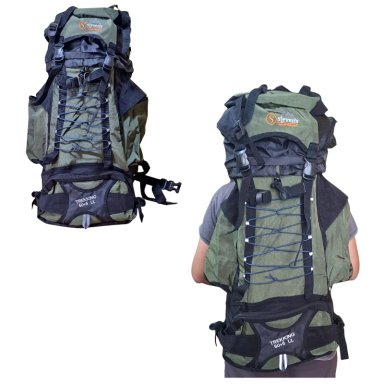 MOCHILA CAMPERA IMPERMEABLE EXPANDIBLE TREKKING 60 + 5 LITROS STEVENS VERDE