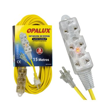 EXTENSION UNIVERSAL SILICONADA DE 15 METROS 3 TOMAS OP-FL1215