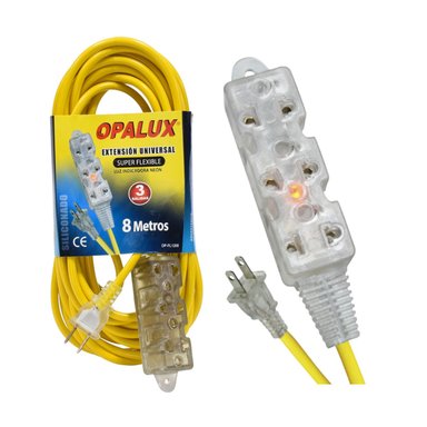 EXTENSION UNIVERSAL SILICONADA DE 8 METROS 3 TOMAS OP-FL1208