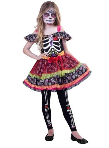 DISFRAZ NIÑA XCOSTUME MULTICOLOR SUGAR SKULL SWEETIE CATRINA GOODMARK TALLA M 8-10