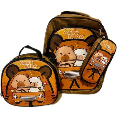 CAPIBARA MOCHILA C/LUCES CAPIAUTO LONCHERA CARTUCHERA OFICIO 3 PIEZAS