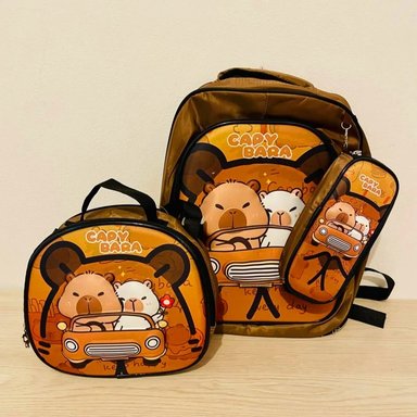 CAPIBARA MOCHILA C/LUCES CAPIAUTO LONCHERA CARTUCHERA OFICIO 3 PIEZAS - 2