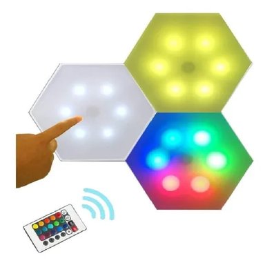 DECORACION PARED LUZ LED HEXAGONAL 3 PIEZAS