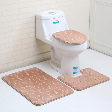 SET 3 ALFOMBRILLAS BEIGE BAÑO