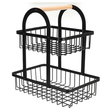 CESTA CEST NEGRO ALMACENAMIENTO FRUTAS VERDURAS 2 NIVELES