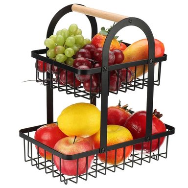 CESTA CEST NEGRO ALMACENAMIENTO FRUTAS VERDURAS 2 NIVELES - 2
