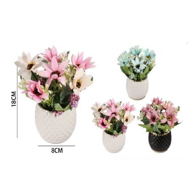 MACETA CON FLORES DE CLAVELES ARTIFICIAL