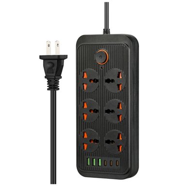 EXTENSIÓN TOMA CORRIENTE 3000W 6 PUERTOS USB Y TIPO C CARGA RÁPIDA