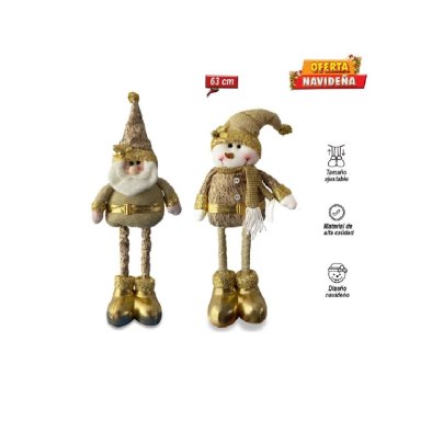 PACK 2 MUÑECOS PATILARGA SANTA SNOWMAN DECORACIÓN NAVIDAD 63 CM