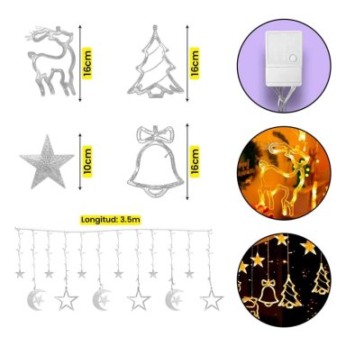 CORTINA DE LUCES NAVIDEÑA ARBOL CAMPANA RENO