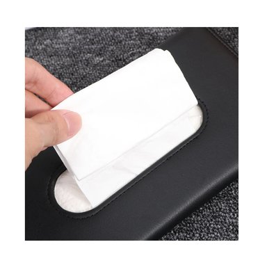 CAJA PORTA PAÑUELOS PARA AUTO DE CUERO PU NEGRO COMPACTA Y ELEGANTE TM - 3