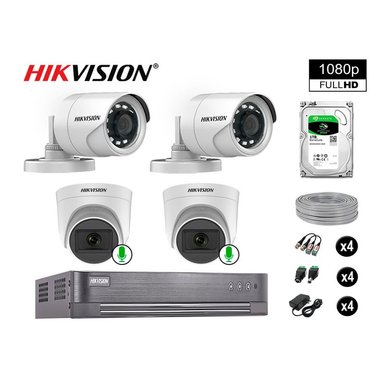 KIT 4 CÁMARA HIKVISION 10021004001 VIGILANCIA FULL HD 02 AUDIO INCORPORADO 1000 GB