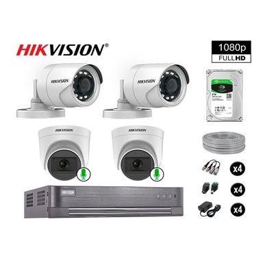 KIT 4 CÁMARA HIKVISION 10021004002 VIGILANCIA FULL HD 02 AUDIO INCORPORADO 2000 GB