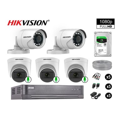 KIT 5 CÁMARA HIKVISION 10021005004 VIGILANCIA FULL HD 03 AUDIO INCORPORADO 2000 GB