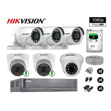KIT 6 CÁMARA HIKVISION 10021006005 VIGILANCIA FULL HD 02 AUDIO INCORPORADO 1000 GB