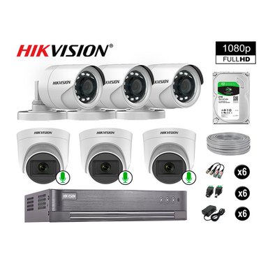KIT 6 CÁMARA HIKVISION 10021006008 VIGILANCIA FULL HD 03 AUDIO INCORPORADO 2000 GB